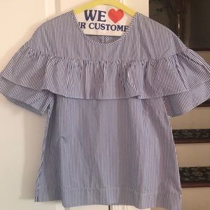 J Crew Ruffled striped Blouse